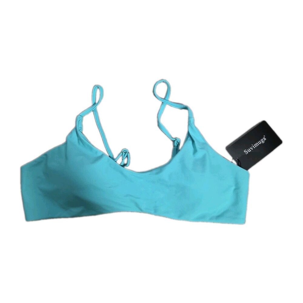 NWT Suvimuga Turquoise Blue Strappy Bikini Top Adjustable Swimwear Womens Sz S